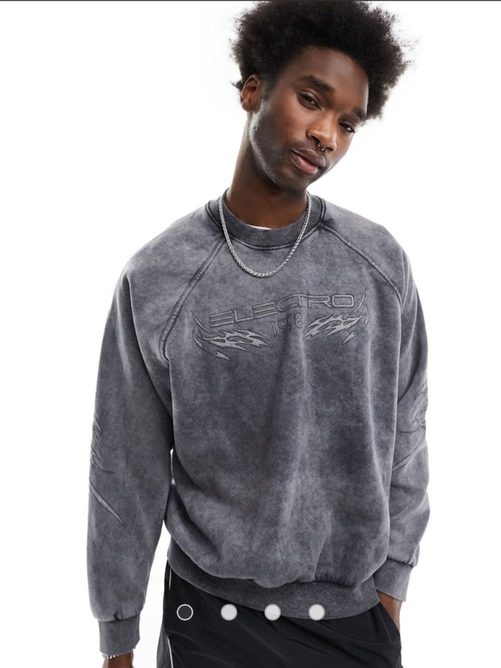 New‎ Bershka Washed Black 'Electro 1998' Crewneck Sweatshirt